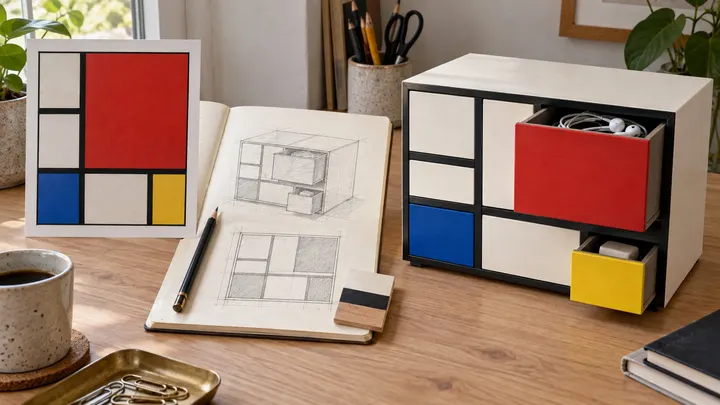 GPT Image 2.5 example: Mondrian storage cabinet product shot